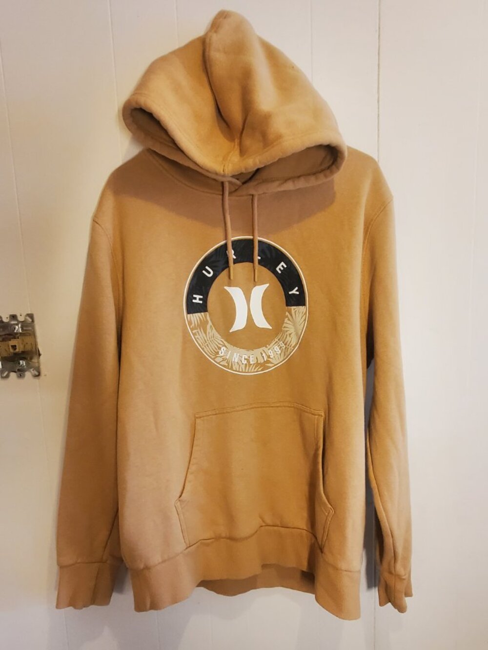 Hurley Hoodie Mens Size L Tan Brown Y2K